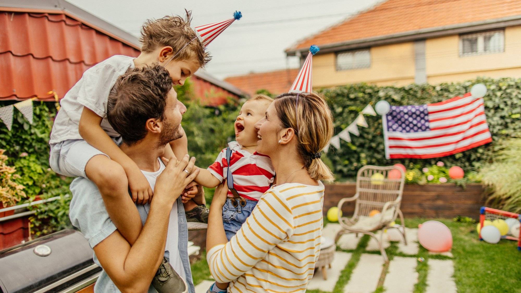 Happy family celebrating Fourth of July